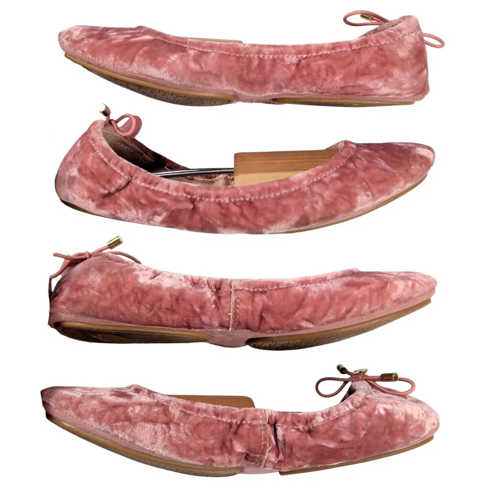 Kate Spade Pink Crushed Velvet Ballet Flats Bow Spade Charm Womens 7.5 M - Picture 3 of 8